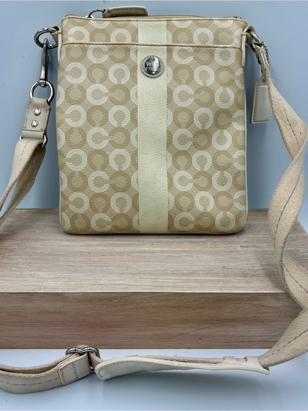 Coach Signature Canvas Crossbody Bag in Khaki/Cream